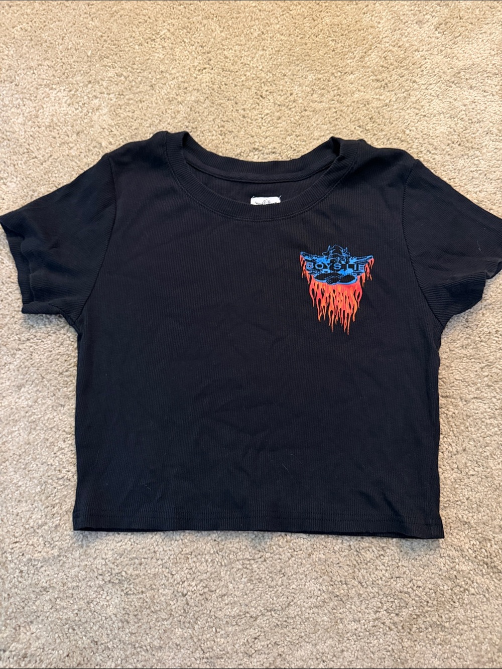 Boys Lie Black Crop Tee with Blue & Red Graphic - Picture 1 of 2